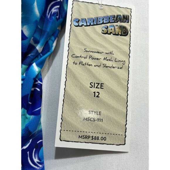Caribbean Sand Floral One-Piece Swimsuit Size 12 Blue & White Control Power - Picture 4 of 10